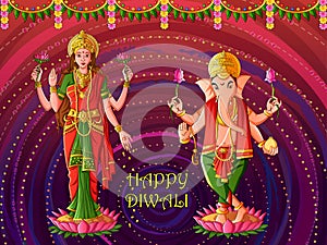 Goddess Lakshmi and Lord Ganesha for Happy Diwali prayer festival of India in Indian art style