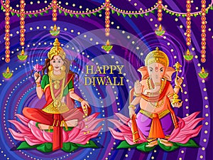 Goddess Lakshmi and Lord Ganesha for Happy Diwali prayer festival of India in Indian art style