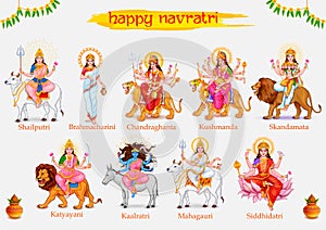 Goddess Navadurga nine Devi for the celebration of Navratri festival