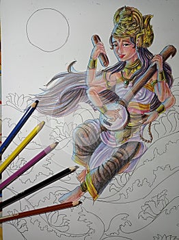 Goddess Sarasvati Colored Pencil Drawings