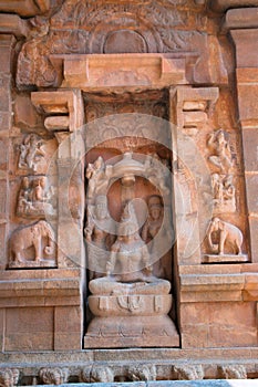 Goddess Sarsvati seated on a lotus, niche on the southern wall, Brihadisvara Temple, Tanjore, Tamil Nadu