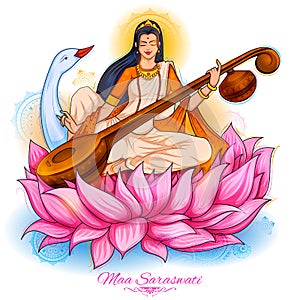 Goddess of Wisdom Saraswati for Vasant Panchami India festival background