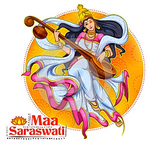 Goddess of Wisdom Saraswati for Vasant Panchami India festival background