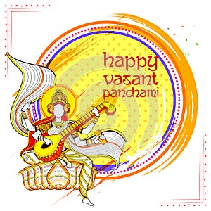 Goddess of Wisdom Saraswati for Vasant Panchami India festival background