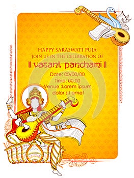Goddess of Wisdom Saraswati for Vasant Panchami India festival background