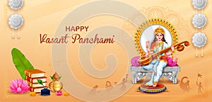 Goddess of Wisdom Saraswati for Vasant Panchami India festival background