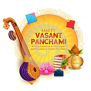 Goddess of Wisdom Saraswati for Vasant Panchami India festival background