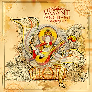 Goddess of Wisdom Saraswati for Vasant Panchami India festival background