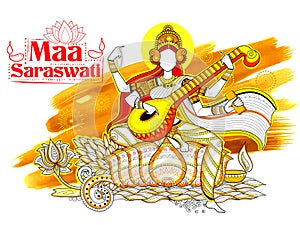 Goddess of Wisdom Saraswati for Vasant Panchami India festival background