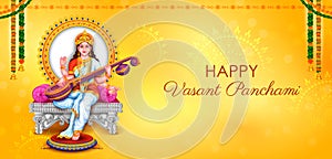 Goddess of Wisdom Saraswati for Vasant Panchami India festival background photo