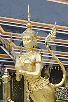 The Goden Kinnaree in Temple of The Emerald Buddha (Wat Phra Kaew), BANGKOK, THAILAND