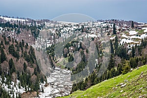 Goderdzi, Georgia - May 8, 2017. Georgian Ski resort in Spring