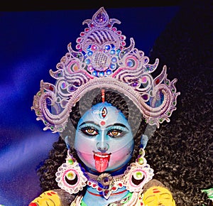 godess kali face in kalipuja celebration in india