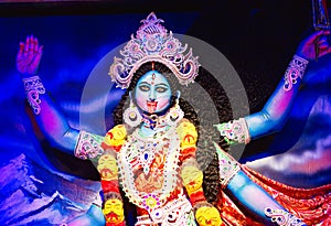 godess kali face in kalipuja celebration in india