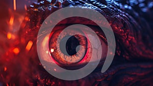 Godzilla eye, fire and smoke, AI