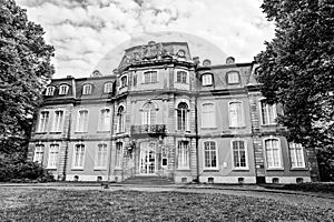 The Goethe museum housed in the Jagerhof castle in Dusseldorf, North Rhine Westphalia, Germany in black and white