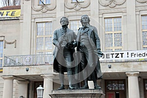 Goethe-Schiller monument in front of the German National Theater, Weimar, Germany