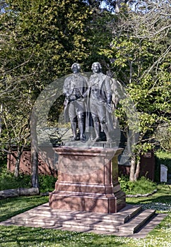 Goethe and Schiller statue in the garden of San Francisco Presidio park
