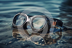 goggles for swimming lie on the seashore