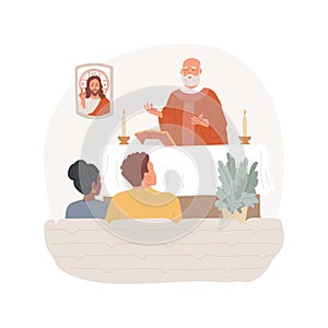 Going to church on Sunday isolated cartoon vector illustration.