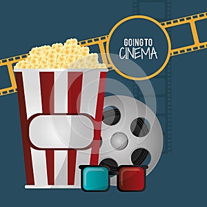 Going to cinema pop corn 3d glasses film strip