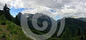 Going to the Sun Road, View of Landscape, snow fields In Glacier National Park around Logan Pass, Hidden Lake, Highline Trail, whi