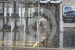 going to work in snow storm photo