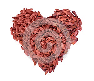 Goji berries heart shape, pieces of goji berries dehydrated. Healthy food natural bio diet meal