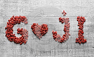 Goji berries in shape of heart