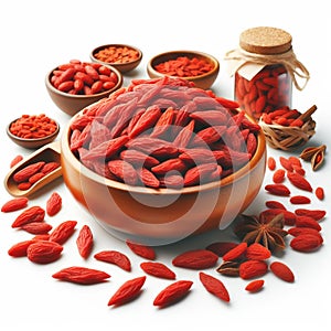 Goji berry, known for being rich in nutrients, originates from China. Healthy food. AI generated photo