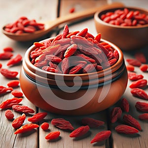 Goji berry, known for being rich in nutrients, originates from China. Healthy food. AI generated