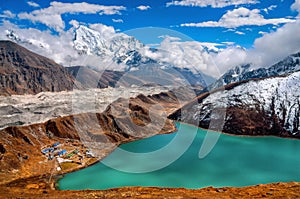 Gokio valley from the slopes of Mount Gokyo Ri