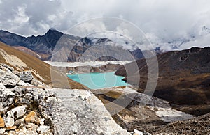 Gokyo lake Ngozumpa glacier view from Renjo La pass Nepal.