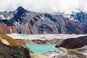 Gokyo lake Ngozumpa glacier view from Renjo La pass Nepal. photo