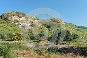 Golan Heights, Israel - March 31, 2018: Kursi National Park impressive remains of a monastery and church