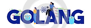 Golang programming languages. Large text concept of code development development programmer. Vector illustration.