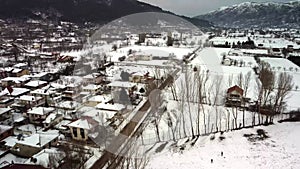 Golcuk odemis Lake drone view at winter time in Izmir Province of Turkey