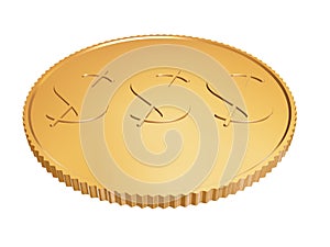 Gold 1$ coin on white