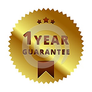 Gold 1 year Guarantee label, badge, symbol, mark, emblem