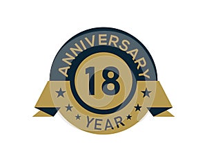 Gold 18 years anniversary badge with banner image, Anniversary logo with golden isolated on white background