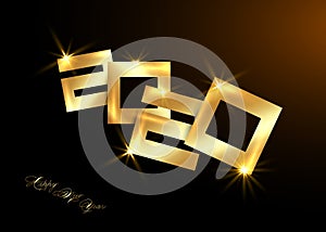 Gold 2020 Happy New Year. Elegant luxury golden text lettering numbers. Vector isolated on black background