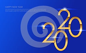 Gold 2020 New Year logo. Holiday greeting card. illustration