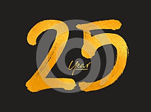 Gold 25 Years Anniversary Celebration Vector Template, 25 Years  logo design, 25th birthday, Gold Lettering Numbers brush drawing