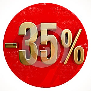 Gold 35 Percent Sign on Red