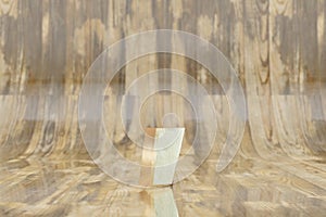 Gold 3d coma symbol. Golden sign on glossy wet wooden background. 3d rendered font character