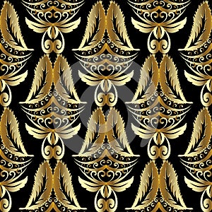 Gold 3d Damask seamless pattern. Luxury vintage background. Gold