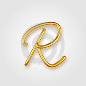 Gold 3d realistic capital letter R on a light background.