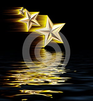 Gold 3D Shooting Stars Reflecting in Water