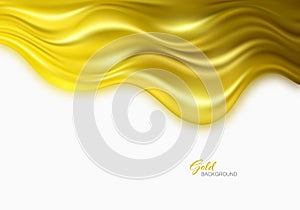 Gold 3d wave on white background. Abstract motion modern illustration. Luxury golden color flow background.