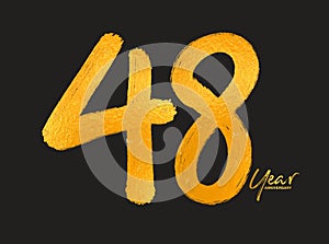 Gold 48 Years Anniversary Celebration Vector Template, 48 Years  logo design, 48th birthday, Gold Lettering Numbers brush drawing